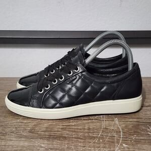 Ecco Soft 7 Quilted Women's Leather Cap Toe Shoes Sneakers Size 36 (5-5.5) Black
